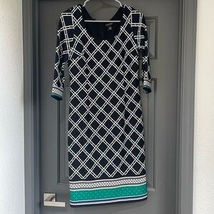 White House Black Market Black and Green Geometric Dress